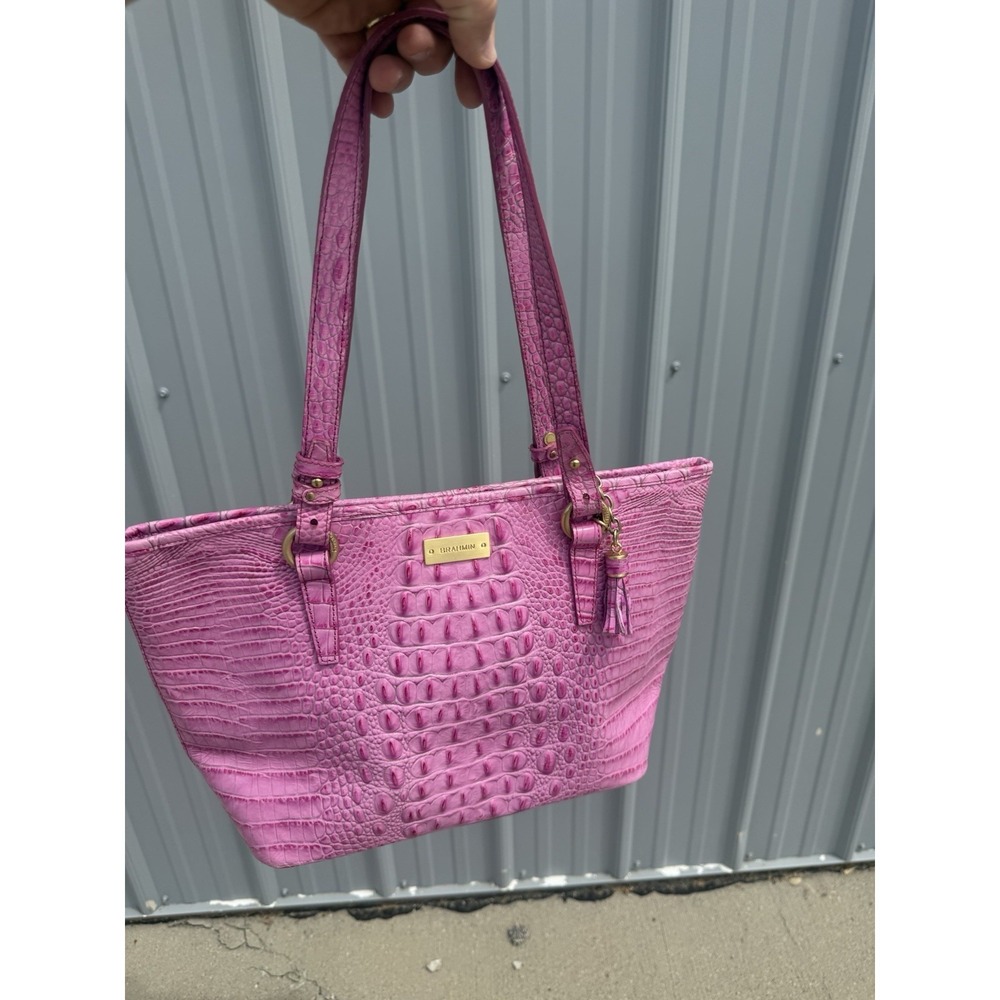 Brahmin Pink Croc Embossed Leather Shoulder Bag Tassel Purse‎ Large Melbourne